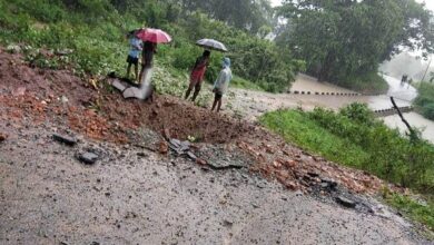 Amidst torrential rains, IED bomb blasted, a crater formed on the road