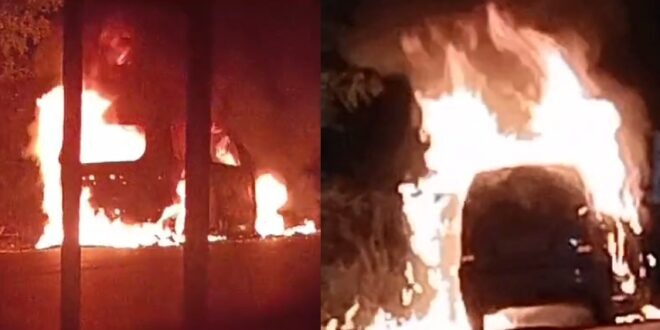 Chhattisgarh: कार के इंजन से धुआं अचानक लगी आग, बाल बाल बचे लोग...